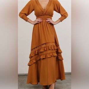 XS Baltic Born Ruffle Maxi Dress Rust/Camel